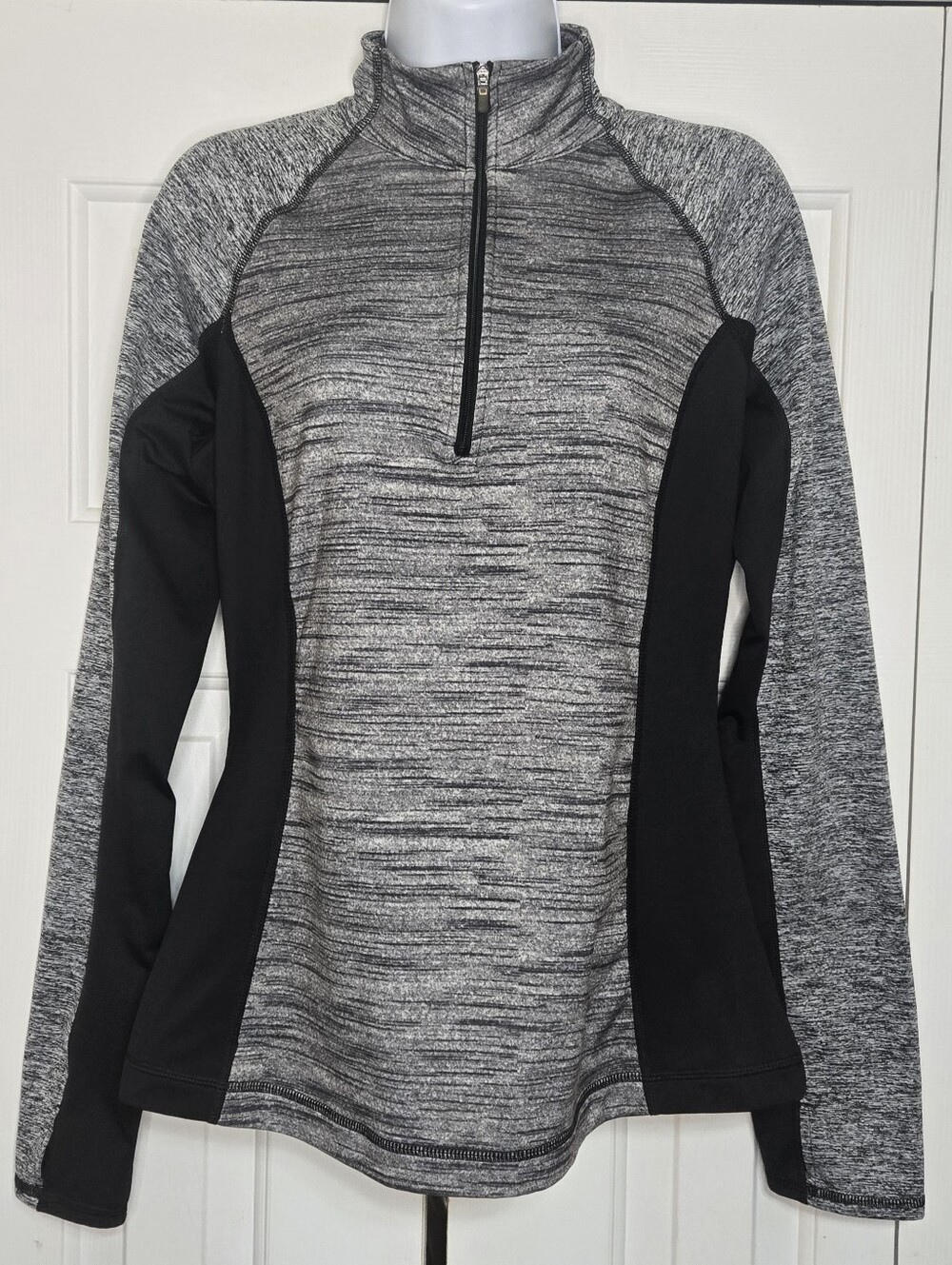 Tek Gear WarmTek Womens M 1/4 Zip Pullover Heather Gray Black Space Dye Athletic